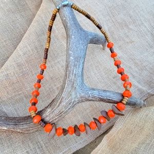 Tangerine Swarovski and Teakwood Beaded necklace